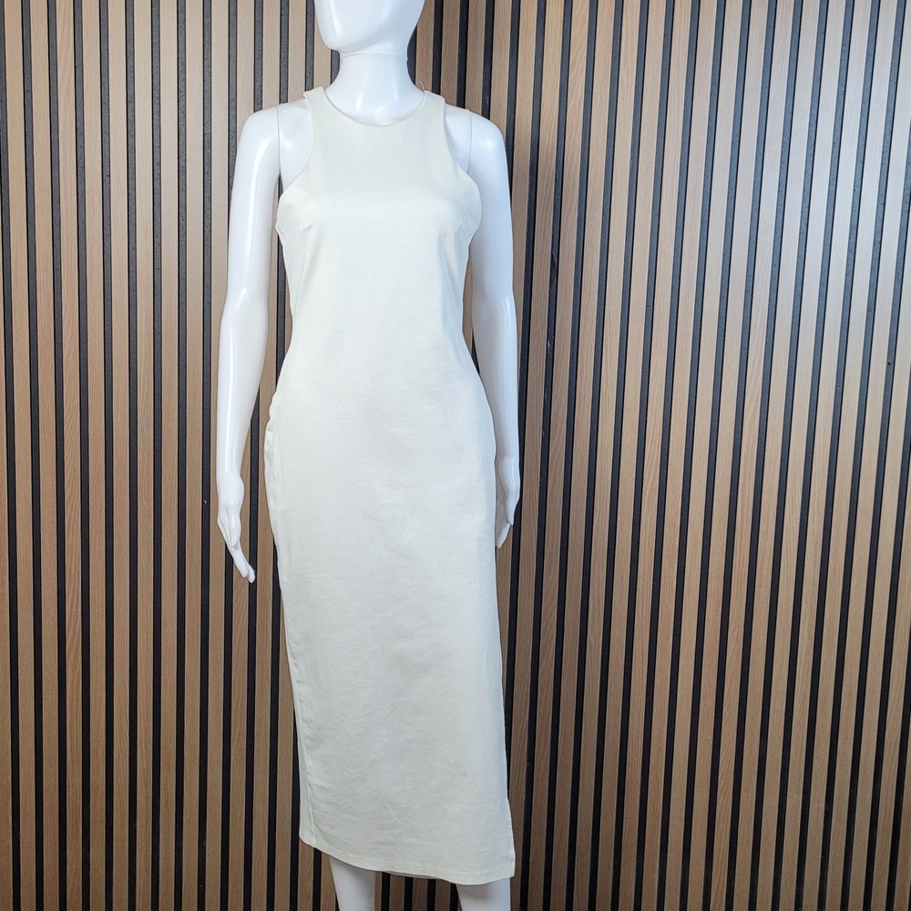 Anna Grace Midi Dress Racerback Side Slit Cream Off White Lined Size S